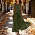 thumbnail image 4 of Dvprdro Lightweight Solid Cotton Linen Crewneck Sleeveless Shirred Waist Side Pockets Loose A Line Maxi Dress Womens Summer, 4 of 9