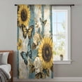 thumbnail image 4 of Spring Sunflower Sheer Curtains 45 Inches Long, Butterfly Pastoral Teal Striped Vintage Light Filering Curtains, Breathable Simi Curtain Privacy Drapes for Kitchen Bathroom Small Window Treatment, 4 of 9