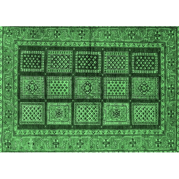 Ahgly Company Indoor Rectangle Abstract Emerald Green Modern Area Rugs, 2' x 5'