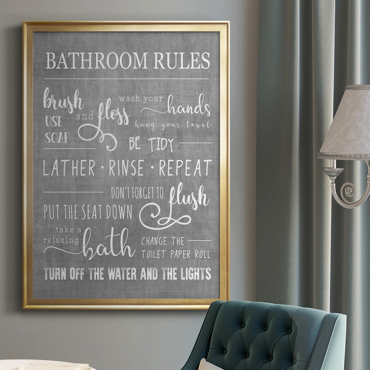 Neutral Bathroom Rules Premium Framed Print - Ready to Hang