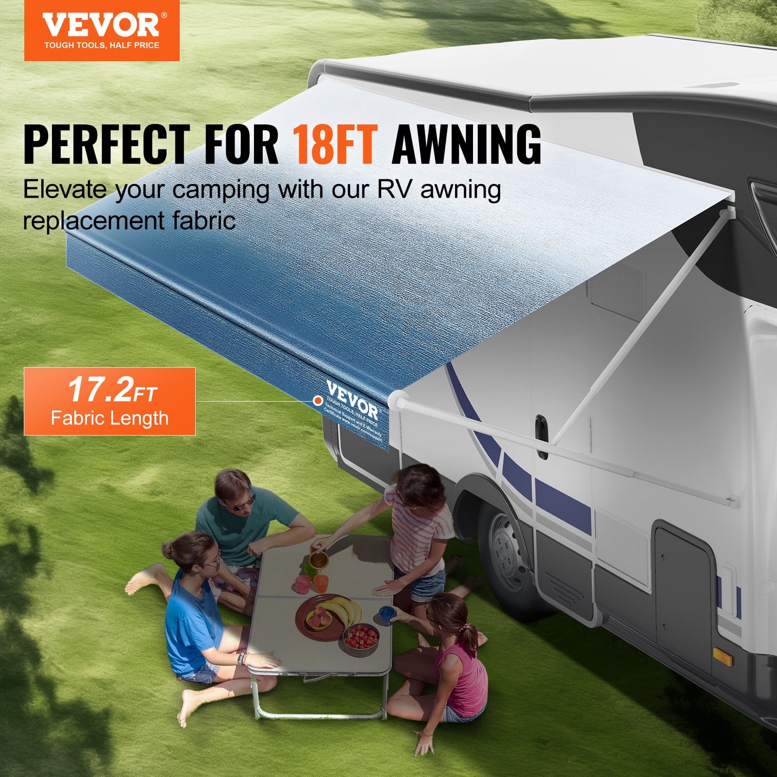 KFFKFF RV Awning Fabric Replacement (17'2" Fabric) 18' 16oz PVC Fabric Waterproof