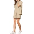 thumbnail image 4 of Conjunto de camiseta de manga corta con cuello vuelto y pantalones cortos de 2 piezas de algodón para mujer INSPIRE CHIC L color caqui, 4 of 6