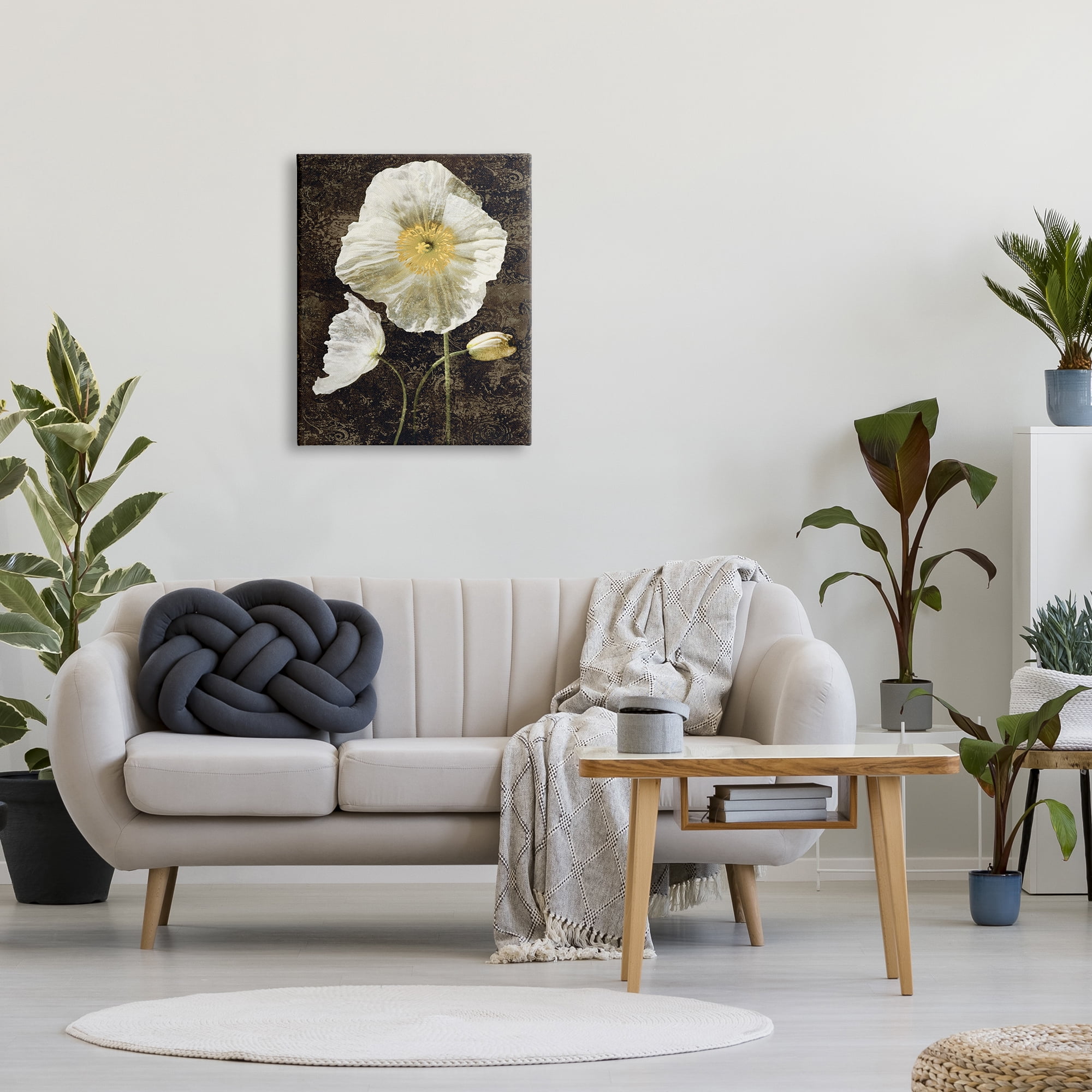 Stupell Industries Rustic White Poppies Botanical & Floral Painting Gallery Wrapped Canvas Art Print Wall Art, 24 x 30