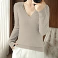 thumbnail image 1 of IMENGL Women's spring solid short lace v neck pullover, Yellow XL, Size M-2XL, 1 of 4