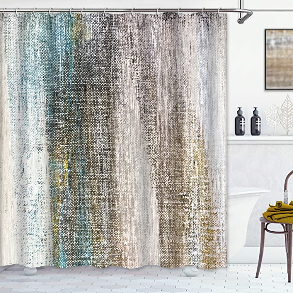 Abstract Brown Blue Shower Curtains Ombre Brush Strokes Fabric Bath