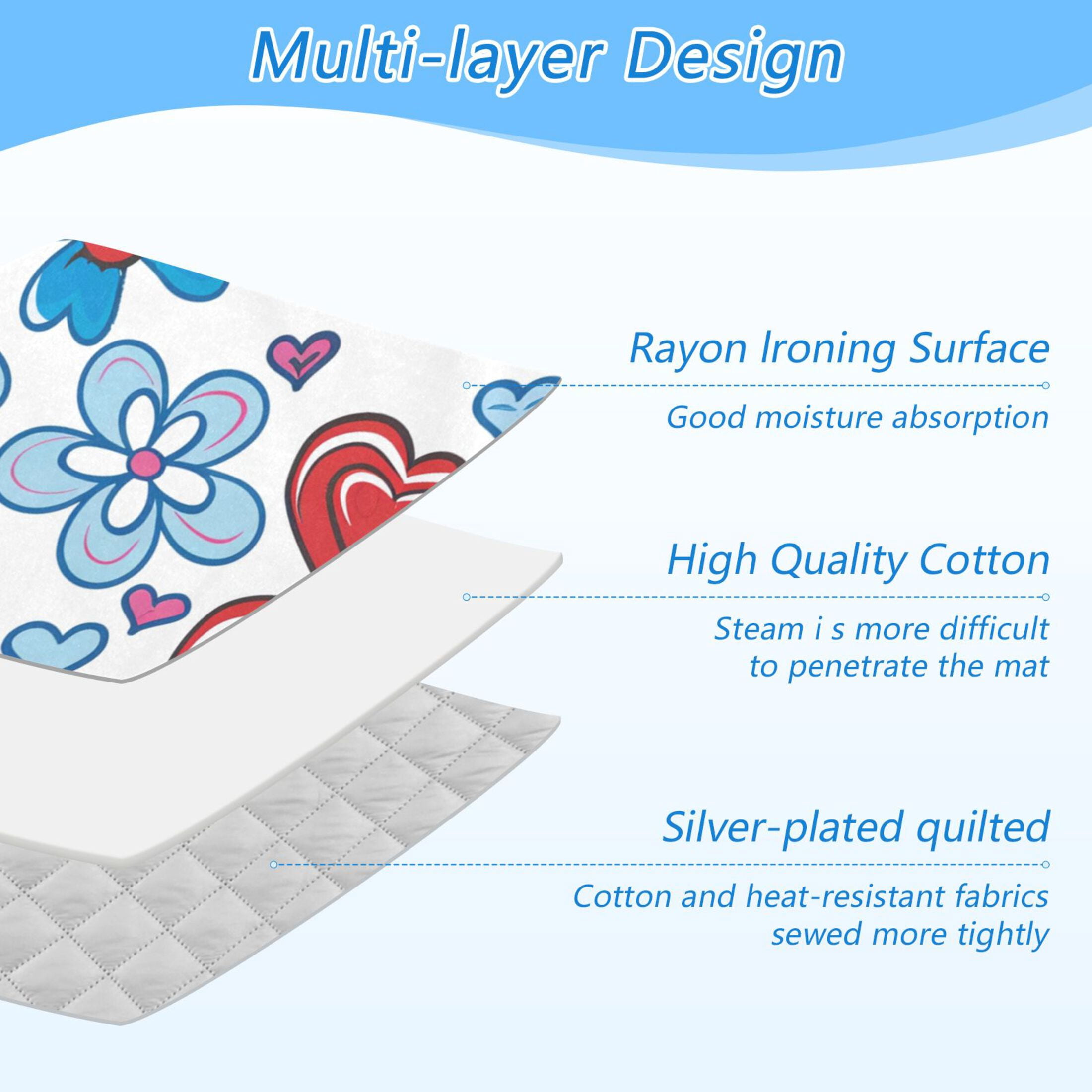 Colorful Hand Drawn Hearts Flowers Ironing Mat Blanket Portable Travel Ironing Pad Heat Resistant Pad 47.2" x 27.6”