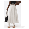 thumbnail image 5 of Women’s High-Waisted Pleated Midi Skirt with Belt, Elegant A-Line Flared Suit Skirt, Slimming Fashion Mid-Length Skirt for Office, Casual, and Daily Wear, 5 of 8