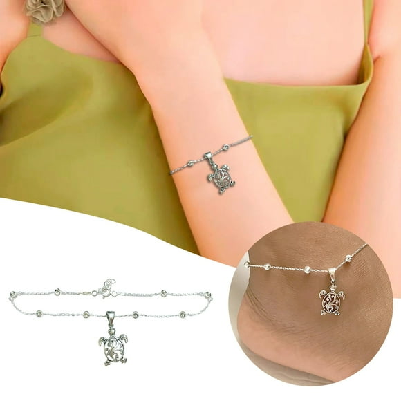 Elegant Oval Bead Chain Turtle Anklet for Women Beach Style Foot Jewelry Couple Bracelet Daily Wear Accessory