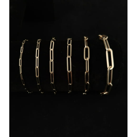 Real 14k Gold Paperclip Chain Bracelet 2.2MM - 5.8MM, 14k Yellow, Rose, White Gold Women Bracelet,Fancy Gold Bracelet,14k Gold Paperclips (Width:6.4MM; Bracelet length:7;)