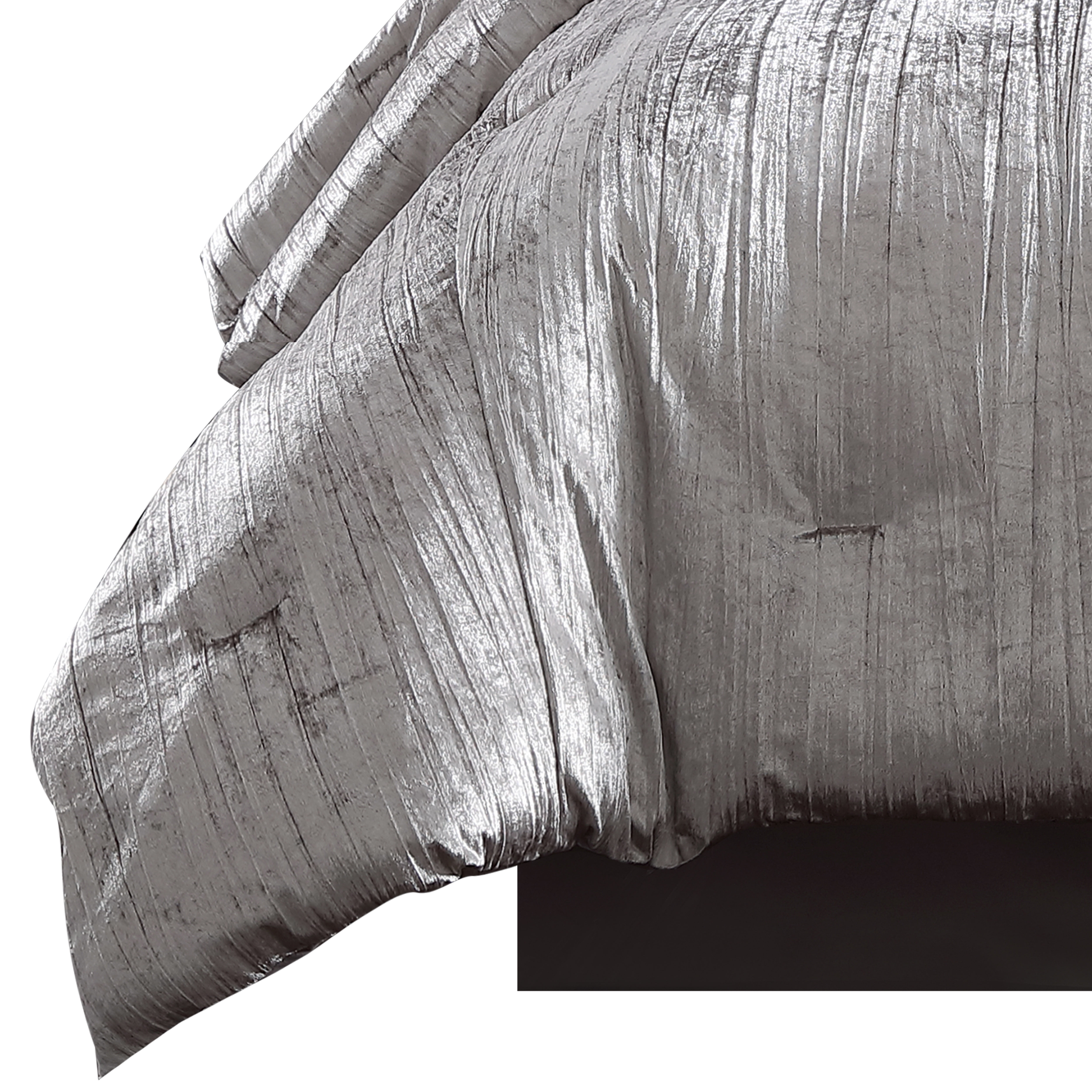 Riverbrook Home 7 Piece Comforter Set, King, Silver, Turin Silver Crinkle Velvet, Polyfill, Adult
