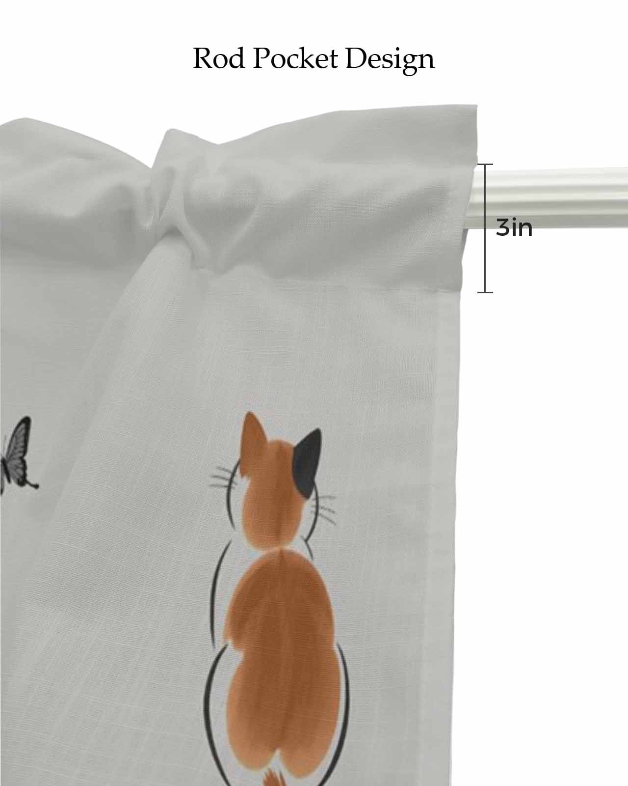Japanese Cute Cat Kitchen Valances for Windows Farmhouse Linen Window Valance Curtain for Living Room Window Treatment Harmony Animal Butterfly Ink Valance Rod Pocket Topper Drape, 42 x 12 Inch