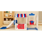 Kids Playhouse with Slide for Toddlers Age 1-5, Toddler Slide with Basketball Hoop, Indoor Toddler Playset Toddler Playground with Swing