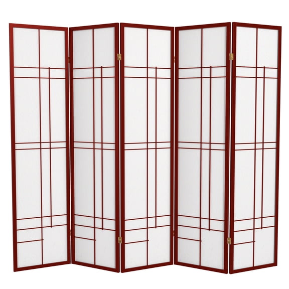 Red Lantern 6 ft. Tall Eudes Shoji Screen - Rosewood - 5 Panels