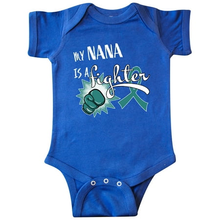 

Inktastic Ovarian Cancer Awareness My Nana is a Fighter Gift Baby Boy or Baby Girl Bodysuit