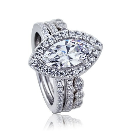 Platinum Band Set (Platinum Plated Sterling Silver 1.5ct Marquise CZ Eternity Band Wedding Bridal Ring Set ( Size 5 to 9 ),)