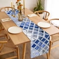 thumbnail image 3 of Blue Morocco Table Runner - 120 Inch Long, Kitchen Dining Table Runner Dresser Scarves, Vintage Graffiti Paint Art Boho Dappled Farmhouse Decor for Coffee Tables Wedding Party Banquet, 3 of 8