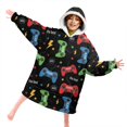 thumbnail image 3 of Game Controller Black Pattern Lamb Fleece Blanket Hoodies for Teens ,Teens Oversize Sherpa Wearable Hooded Blanket Sweatshirt with Super Pockets, 3 of 5