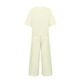 thumbnail image 5 of CHUOU Women 2 Piece Linen Outfit Sets Cotton Short Sleeve Shirt Wide Leg Trousers Pant Two Pieces Tracksuit, 5 of 5