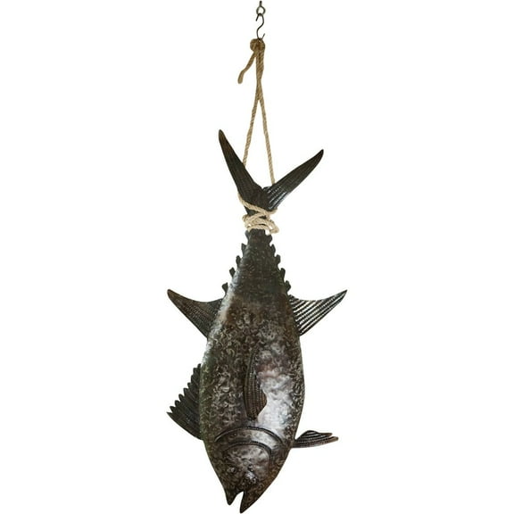 Kalalou Recycled Hand Hammered Metal 3D Tuna, One Size, Gray