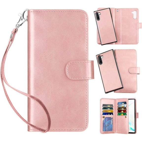 Cover for Galaxy Note 10 Case Wallet Credit Card Holder ID Slot Detachable Pocket Magnetic Protective Slim Shell Flower Pattern PU Leather Folio Flip Case Rose Gold