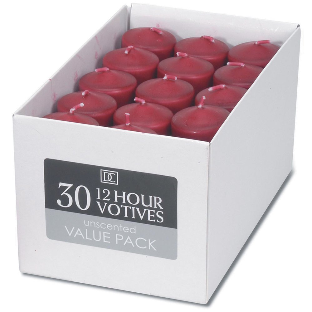 Darice 119990 Votive Candles, Unscented, 12 hours, 1.3"X1.8", Red