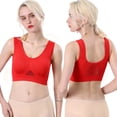 thumbnail image 4 of Womens Plus Wireless Bra, Full Coverage Sports Bra with Wide Straps, Back Cutout & Racerback Design, Fitness Jogging Wear | VerBelle,Red XL, 4 of 5