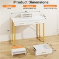 thumbnail image 3 of GYIIYUO White Modern Writing Desk with 2 Drawers, Office Desk with Glossy Curved Desktop, Computer Desk with Movable Stand for Bedroom Home Office, White and Gold, 3 of 11