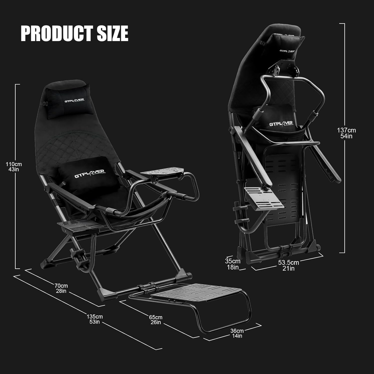 GTPLAYER Sim Racing Cockpit Foldable & Adjustable for High Performance Sim Racing Compact & Flexible Supports All Steering Wheels & Pedals for PC and Console Actifit Edition, Black