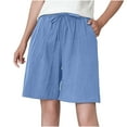 thumbnail image 6 of AXXD Shorts For Women Clearance Under $10,Summer Cotton Hemp Wide Leg Loose Breathable With Pocket Shorts for Women Casual Summer High Waisted Blue 6, 6 of 6