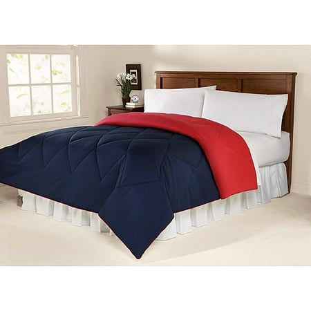 Mainstays Solid Reversible Comforter Navy Red Mainstays Solid Reversible Comforter Navy Red