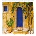 thumbnail image 2 of Yellow and Blue Shower Curtain, Traditional Greek House Door with Flowers and Tree Mediterranean Scenery, Fabric Bathroom Set with Hooks, 69W X 70L Inches, Multicolor, by Ambesonne, 2 of 2