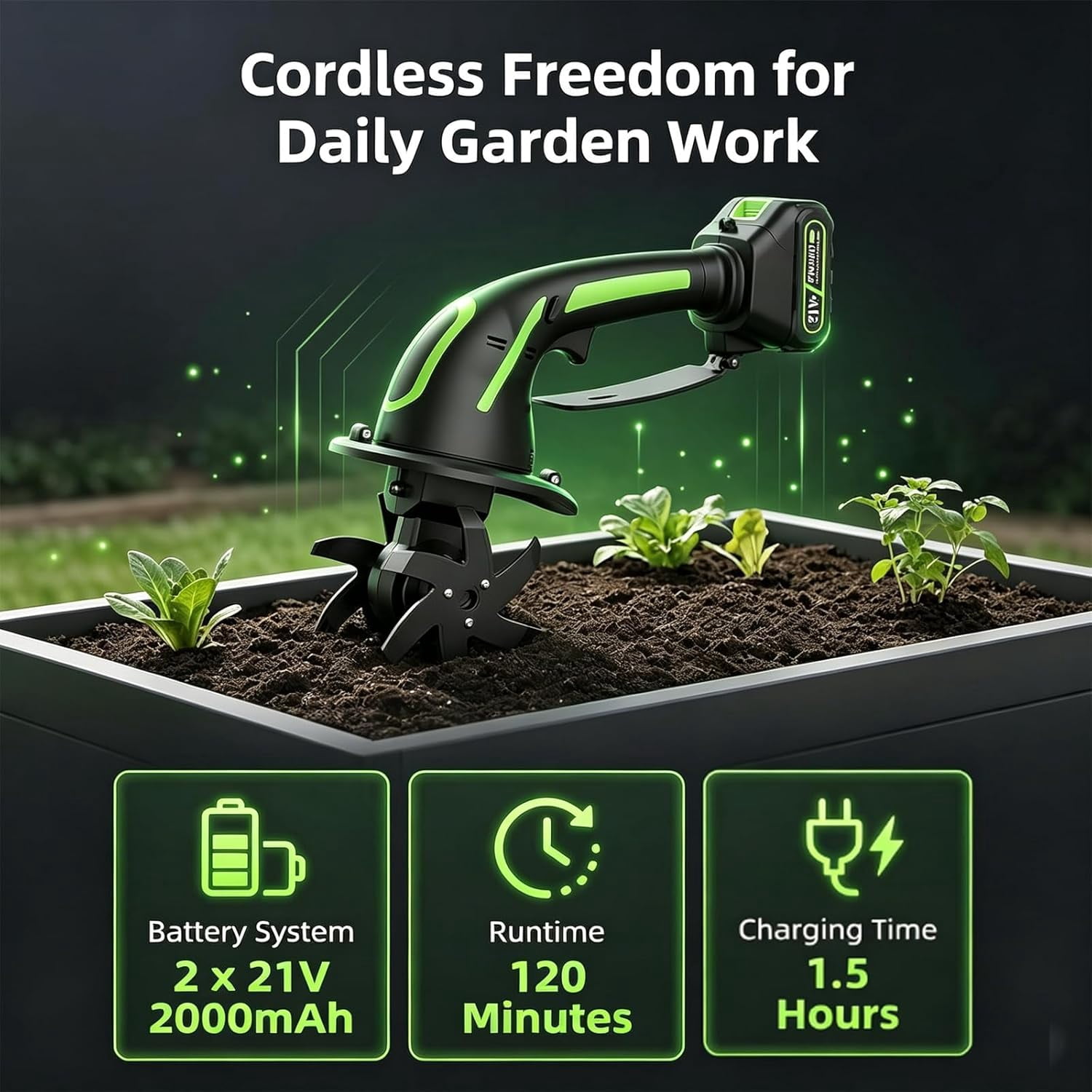 2-in-1 Cordless Tiller & Cultivator with Extension Pole, Battery Powered Handheld Garden Tiller, Electric Mini Rototiller, Rechargeable Soil Cultivator for Lawn, Vegetable Garden, Greenhouse