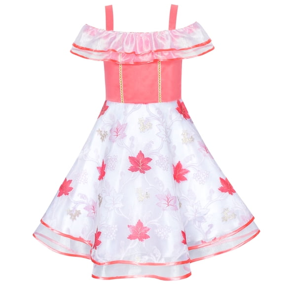 Flower Girls Dress Off Shoulder Maple Leave Coral Pageant 6 Years