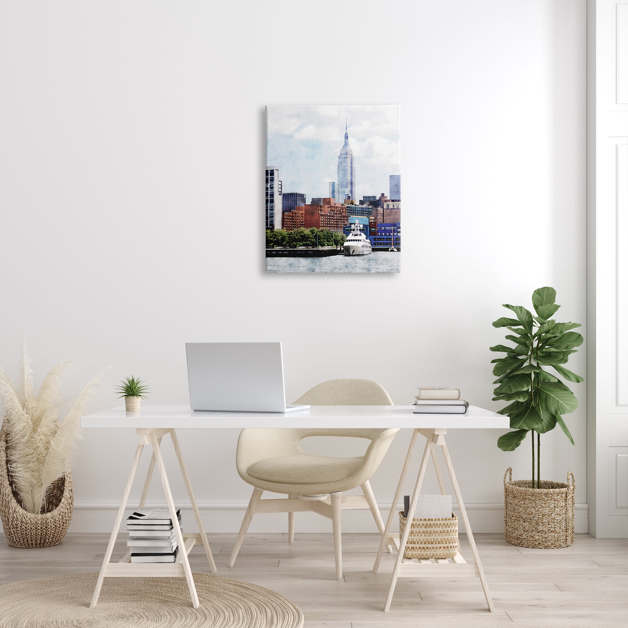Stupell Industries New York Pier Metropolis Skyline Town & City Painting Gallery Wrapped Canvas Print Wall Art