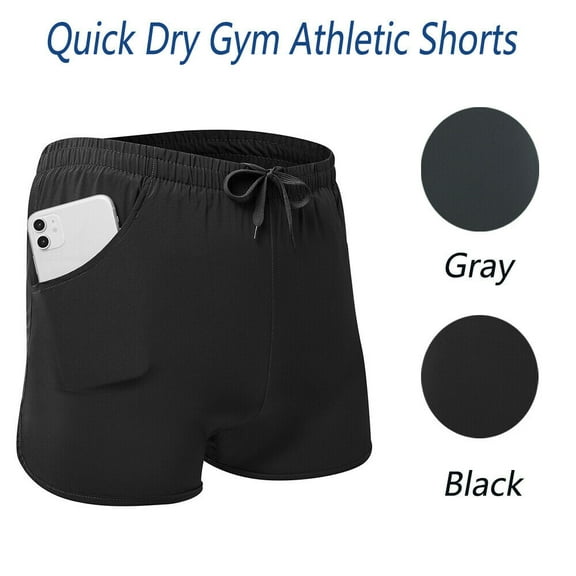 Men's Athletic Gym Shorts Quick Dry Workout Running Shorts with Pockets, Black, S