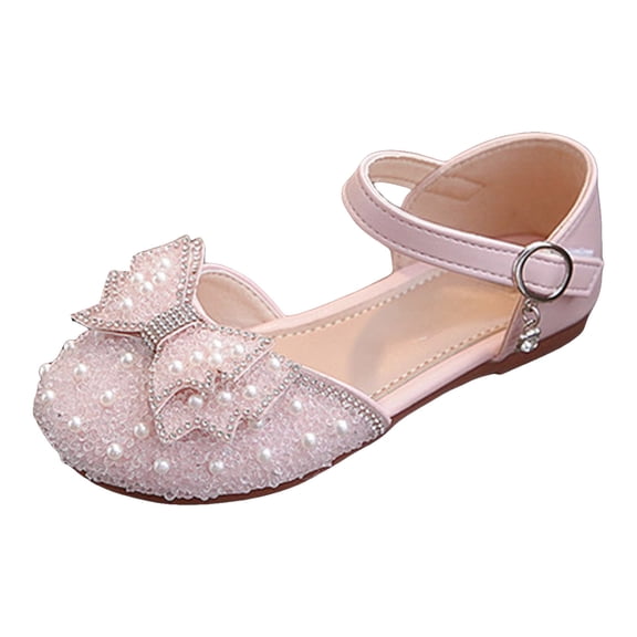 Quealent Girls Dress Shoes Mary Jane Wedding Party Heel Glitter Bow Princess Flower Shoes for Kid Toddler Red for Size 1