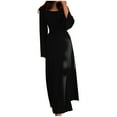 thumbnail image 2 of Brilliant Winter Dresses for Women Fall and Winter New Solid Round Neck Long Sleeve Split Loose Maxi Dress for Women Black XL, 2 of 5