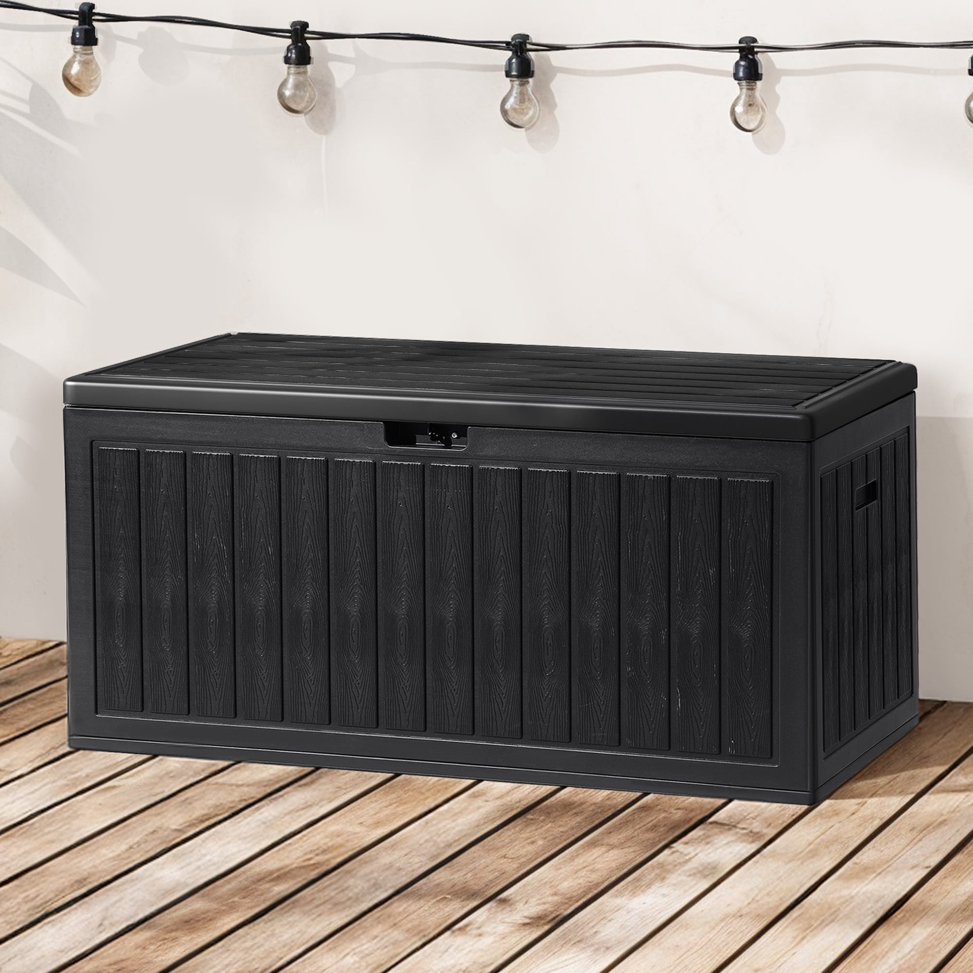 Dextrus 90 Gallon Double-Wall Resin Deck Box, Black Waterproof Weather Resistant Outdoor Storage Box, Lockable Container with 450lbs Heavy-Duty Seating for Patio, Garden Tools & Outdoor Essentials