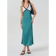 thumbnail image 4 of Yunliwuli Women Long Dress, Sleeveless V-neck Contrast Color Swing Dress Summer Cocktail Dress, 4 of 9