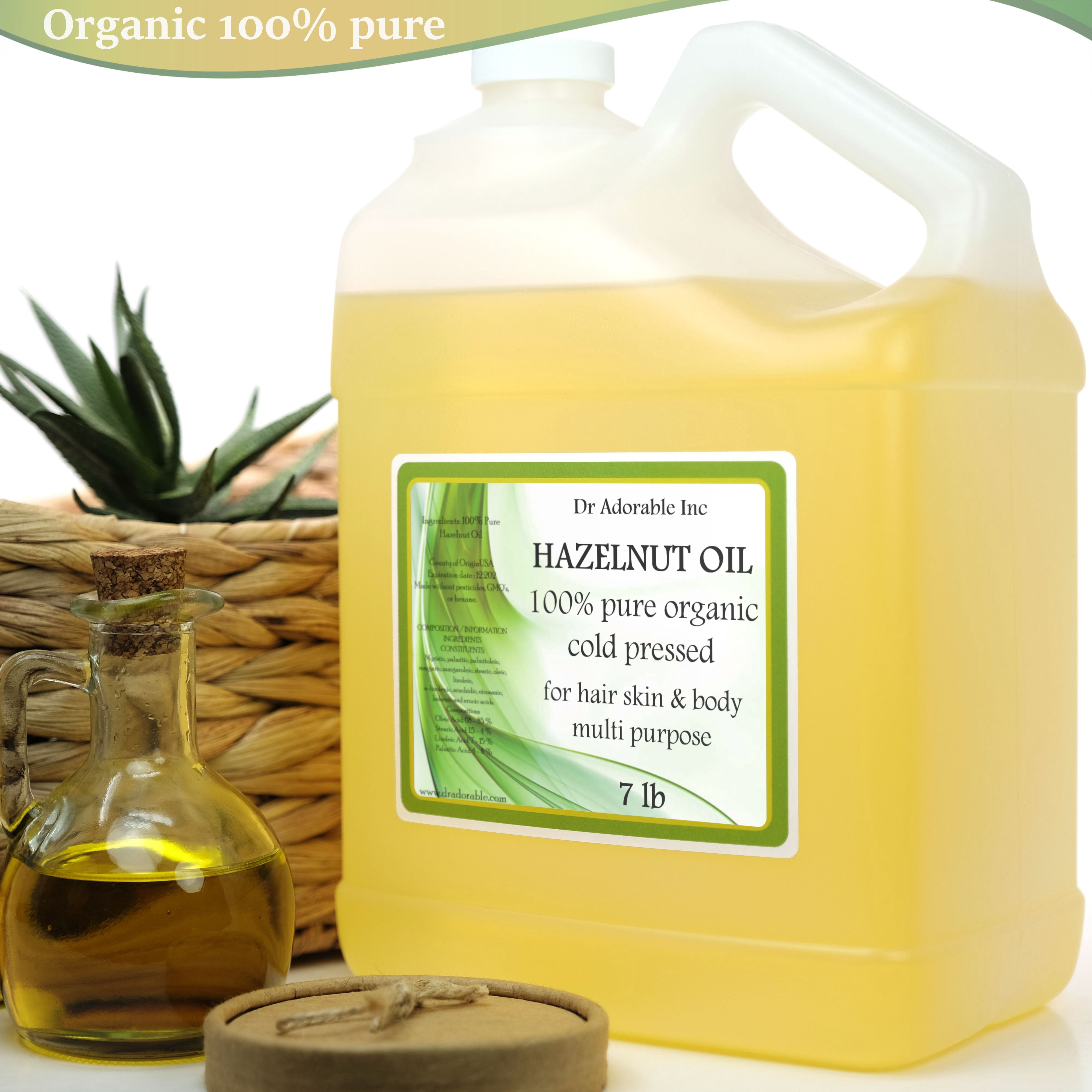 Dr Adorable - 7 lb - Hazelnut Oil - 100% Pure Organic Cold Pressed Moisturizing Oil For Face Skin Hair Anti Aging