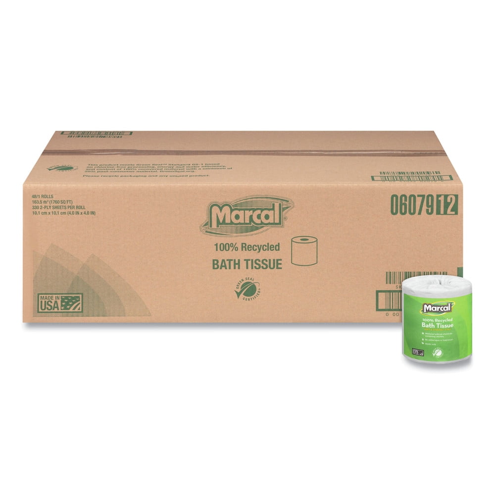 Marcal 100% Recycled Two-Ply Toilet Paper, Septic Safe, White, 330 Sheets/Roll, 48 Rolls/Carton -MRC6079 - 1