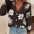 thumbnail image 6 of Fewfanhot Women's Clothing Floral Print Button Down Cardigan V Neck Drop Shoulder Knit Outerwear, 6 of 9