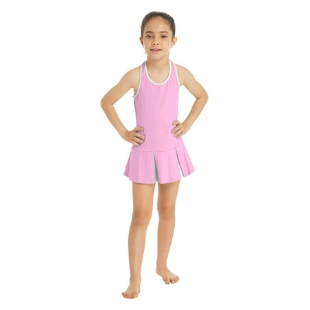 IEFIEL Girls Sleeveless Tennis Golf Dress with Shorts Set Teens Juniors 2Pcs Athletic Dance Outfit Workout Tracksuit Pink 8