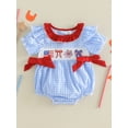 thumbnail image 4 of Baby Girls 4th of July Outfit Flag Firework Embroidery Short Sleeve Crew Neck Plaid Romper Ruffle Bowknot Bubble Bodysuit Summer Memorial Clothes, 4 of 9