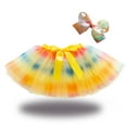 thumbnail image 2 of Odeerbi Girls Skirts Tutu Skirt Toddler Cute Party Dance Outfit Splice Rainbow Net Yarn Sequins Tulle Skirt Bow Hairpin Suit Yellow, 2 of 5