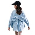 thumbnail image 5 of Girls Back Big Bow Button Down Shirt, Lapel Long Sleeve Loose Curved Hem Tunic Blouse, Summer Casual Back to School Performance Top for Kids(Light Blue,9-10 Years), 5 of 5