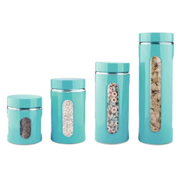 Home Basics 4-Piece Glass Canister Cylinder Set with Clear Window (Turquoise)