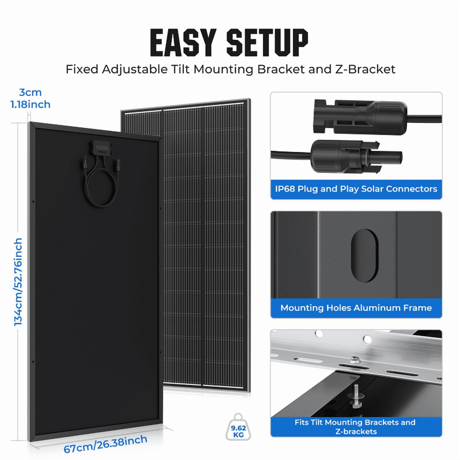 200 Watt Solar Panel 18BB, 25% High Efficiency, N-Type 12V 200W Solar Panel, Monocrystalline PV Modules, for Rooftop, RV, Farm, Trailer, Marine, Home Off-Grid System