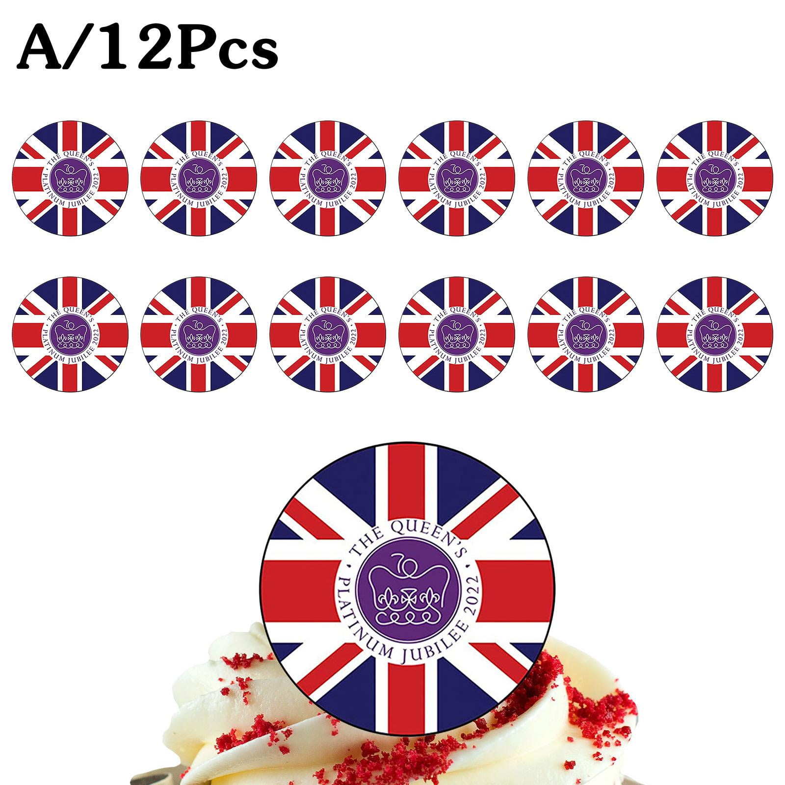 30 PRECUT QUEEN 70th JUBILEE UNION JACK CUPCAKE EDIBLE RICE WAFER