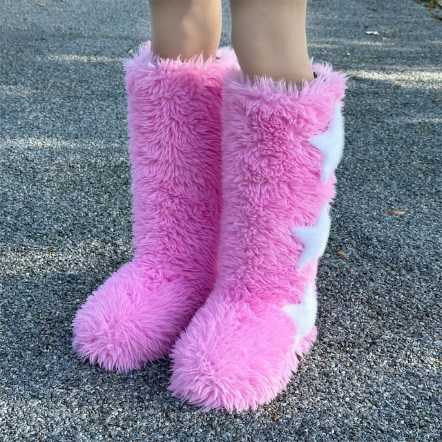 Styesk Bottes pour Femmes Bottes pour Femmes Mode Décontractée Talon Plat Hautes Chaudes d'Hiver Longues Bottes Poilues Bout Rond Mi-Mollet Bottes de Neige Bottes de Travail pour Femmes